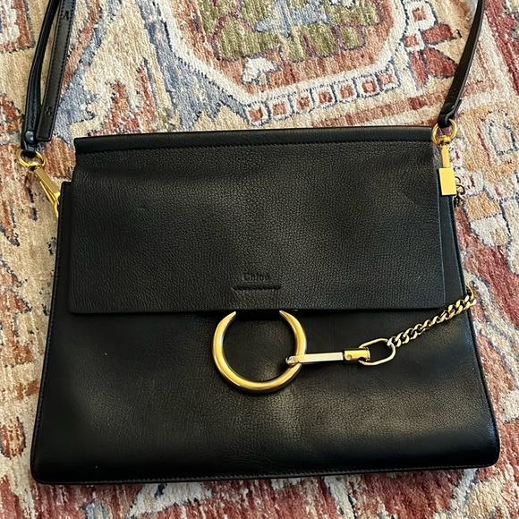 Chloe Handbags - Chloe Black Leather Shoulder Bag with Gold Ring Hardware